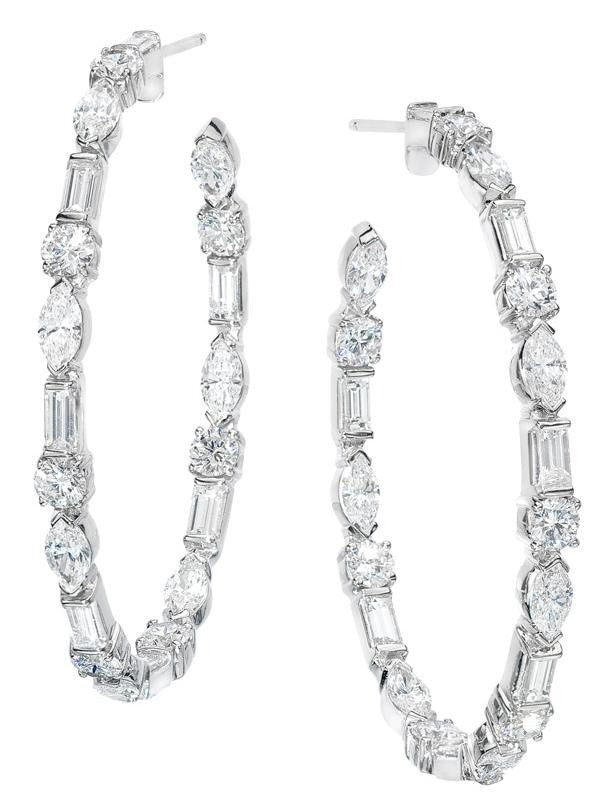 MIXED FANCY SHAPE DIAMOND HOOP EARRING